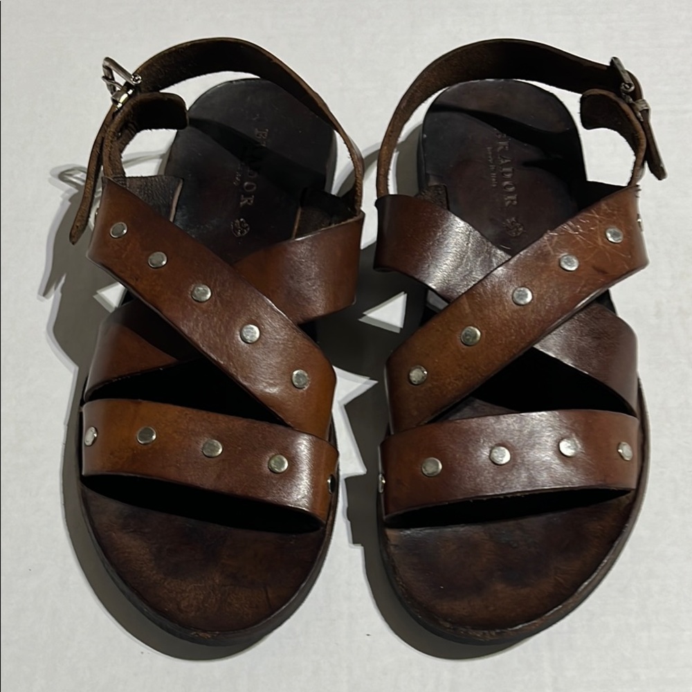 Brador Italian Brown Leather Sandals with studs.